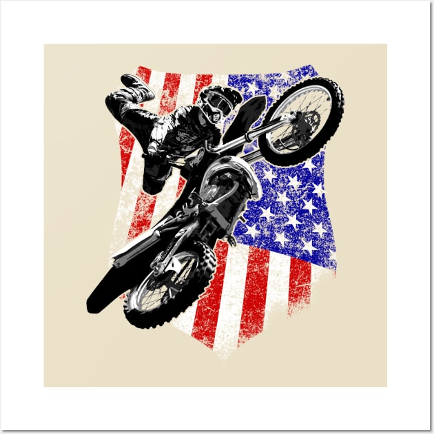 Motocross Dirt Bike American Flag Wall Art by Styleuniversal